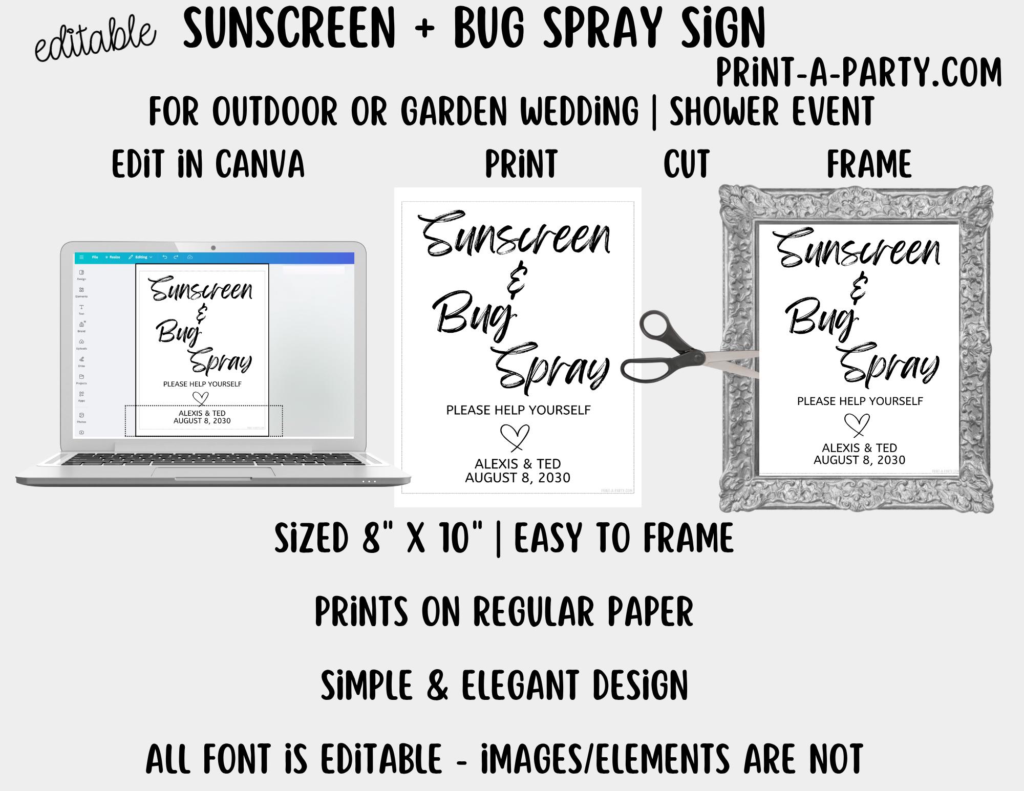 Editable Sunscreen Bug Spray Sign (8x10) – Canva Printable Template for ...