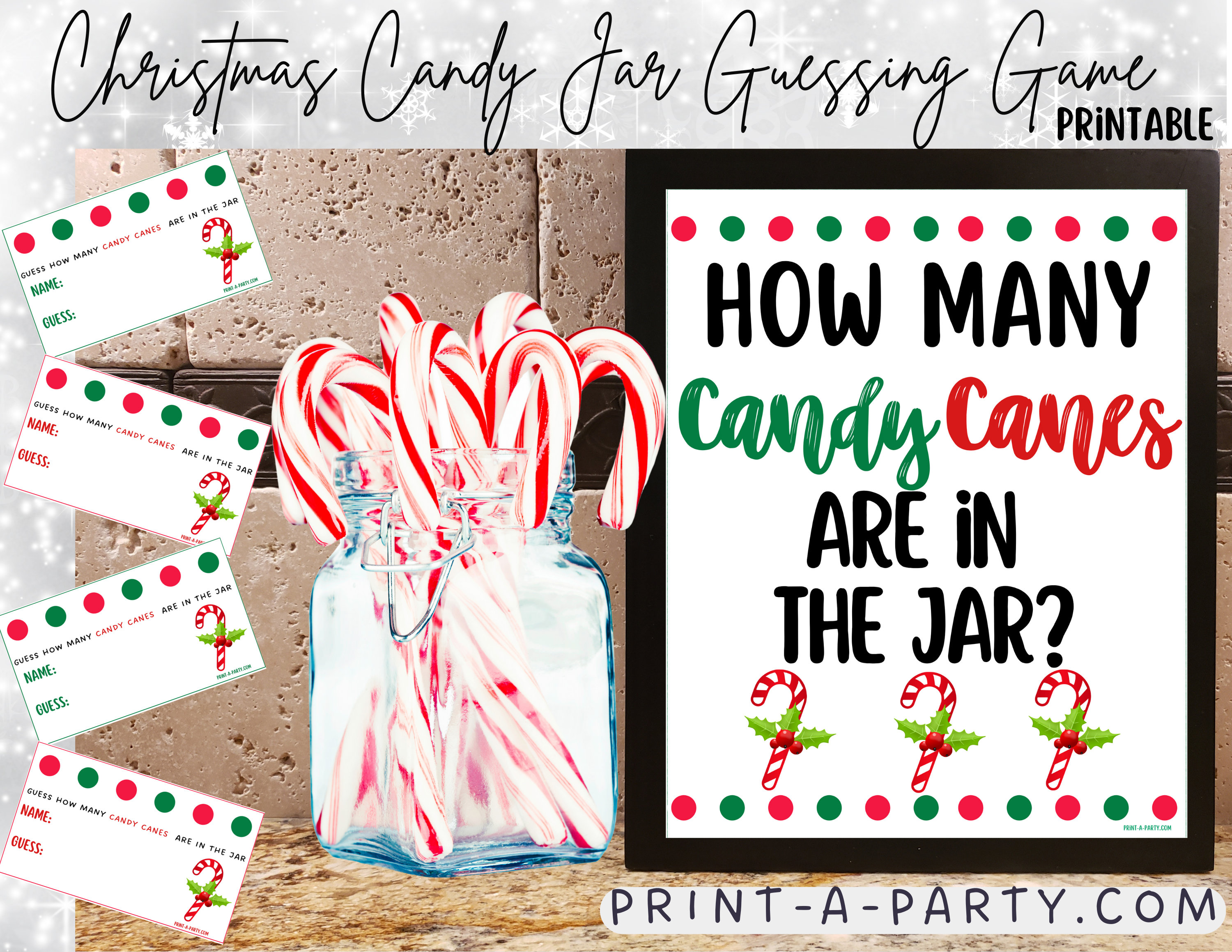 Christmas Candy Canes Guessing Game How Many Candy Canes in Jar Holiday