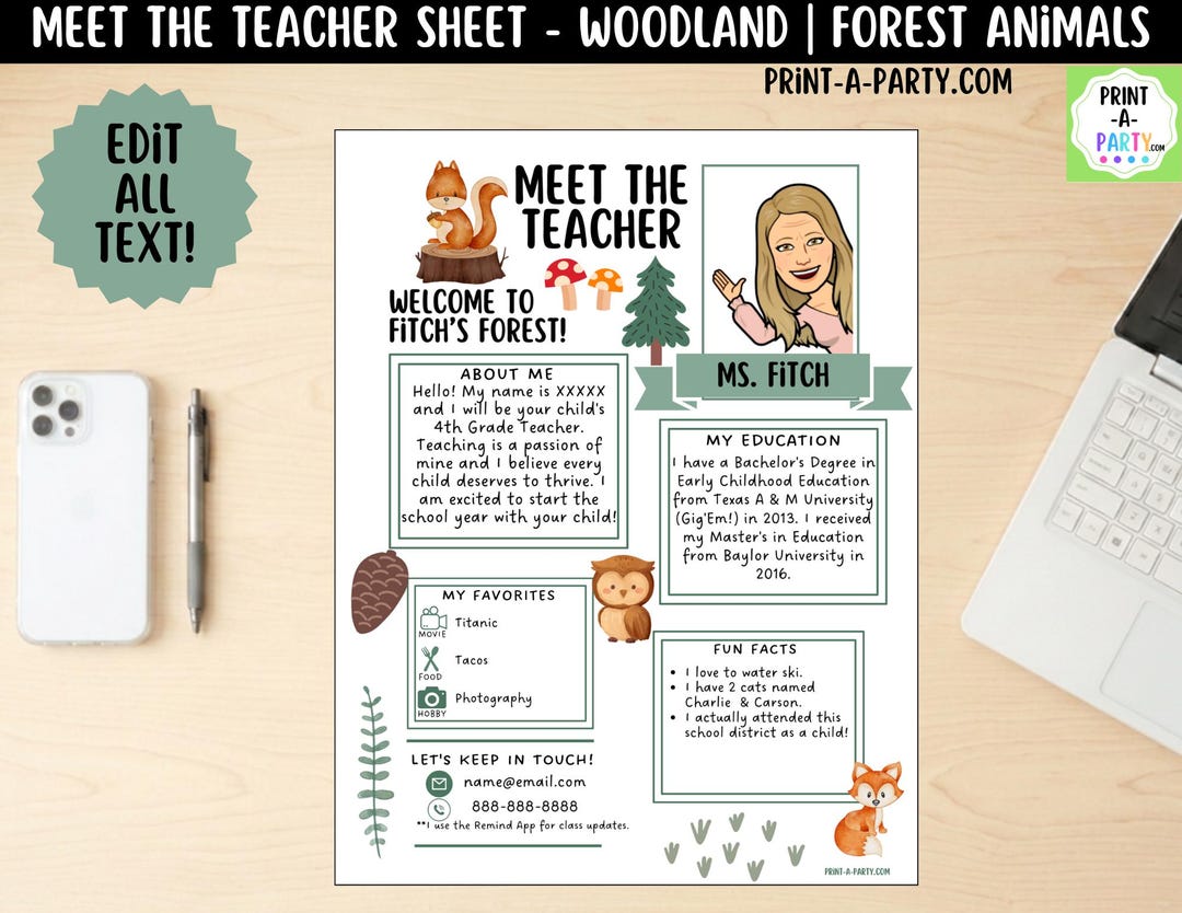 Meet the Teacher Woodland Theme Canva Template | Editable Back to ...