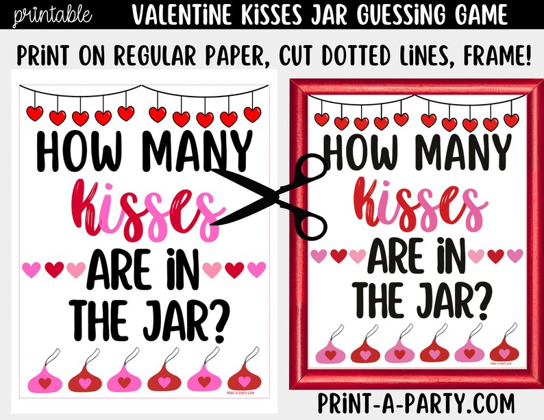 Valentine Chocolate Kisses Game Printable Sign (8x10) + Guessing Cards ...
