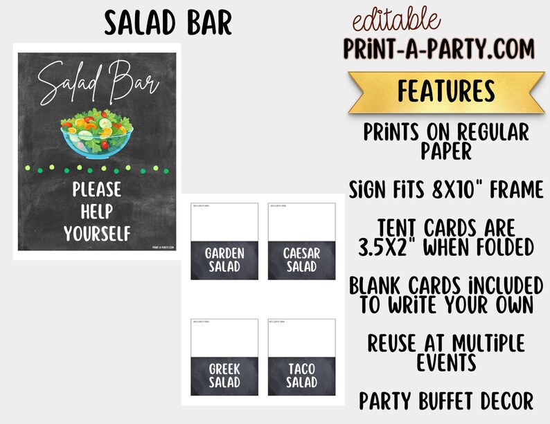 Local Salad Program Sign Editable Salad Bar Sign (8x10) and Topping Tent Cards Canva Template ...