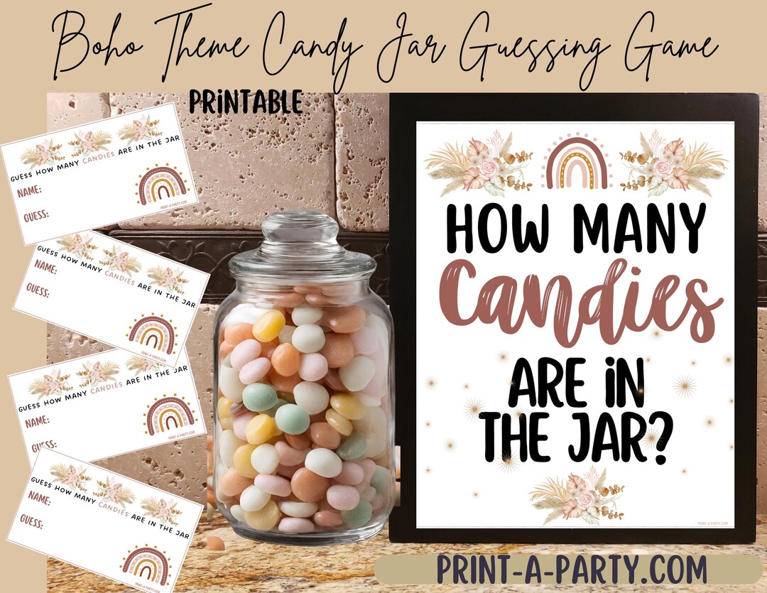 Boho Candy Jar Guessing Game – Neutral Printable Sign and Cards for ...