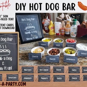 HOT DOG BAR | Hot Dog Station Setup | Hot Dog Sign | Make Your Own Hot Dog Buffet | Food Station for Party | Summer Party | 4th of July Idea