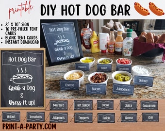 HOT DOG BAR | Hot Dog Station Setup | Hot Dog Sign | Make Your Own Hot Dog Buffet | Food Station for Party | Summer Party | 4th of July Idea