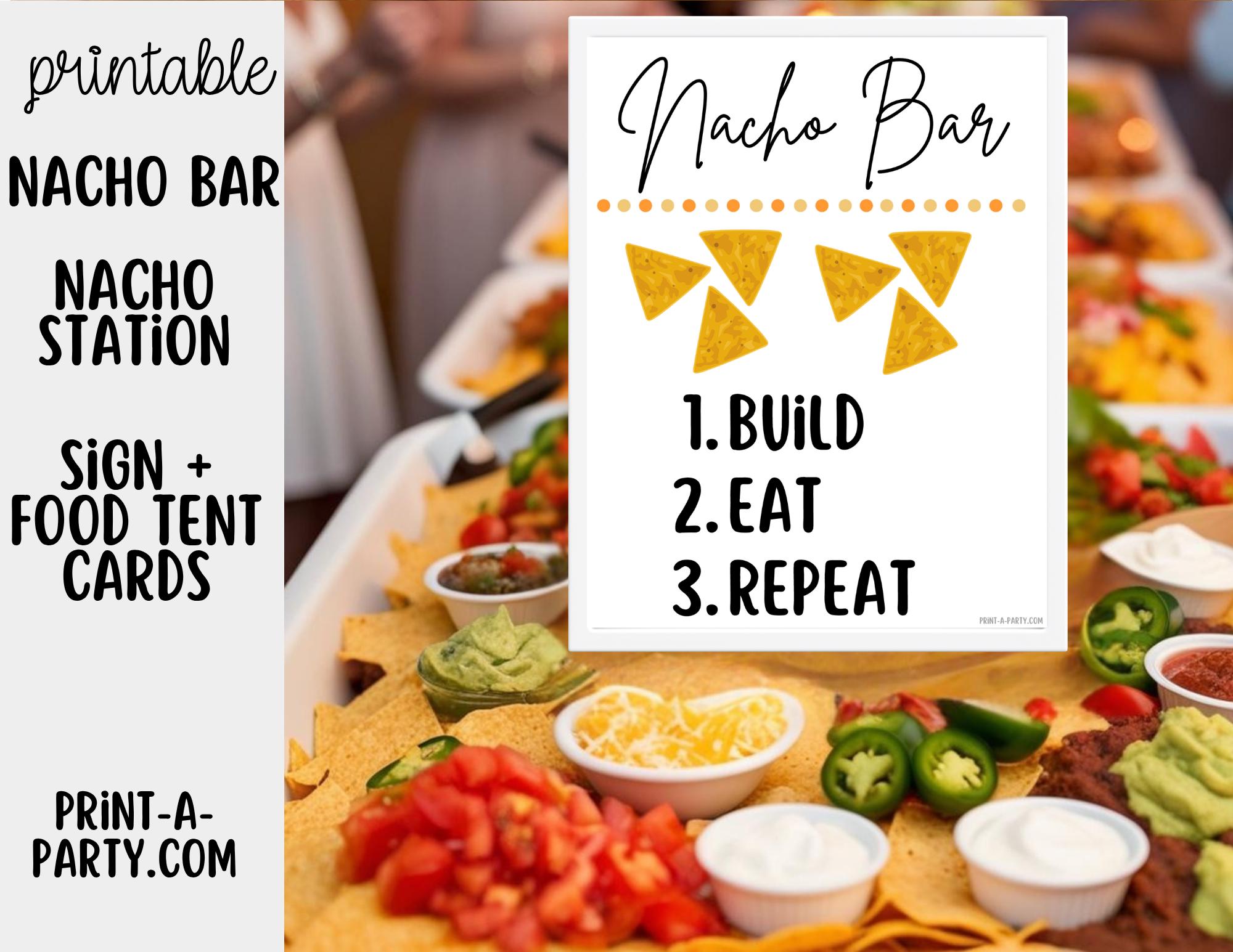 Nacho Card Nacho Bar Sign (8x10) & Topping Tent Cards – Printable Fiesta Party ...