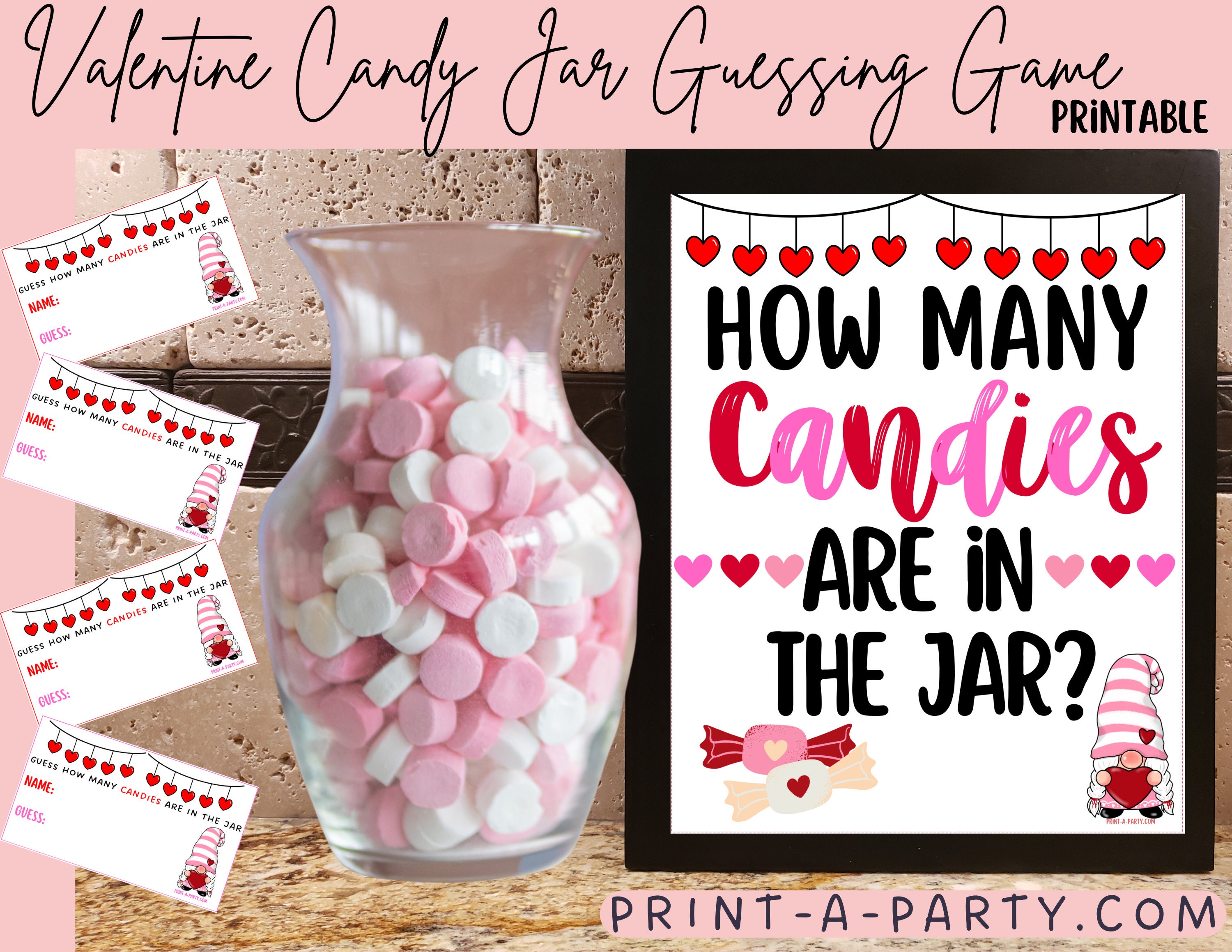 Valentine candy guessing game how many candies in jar valentine s