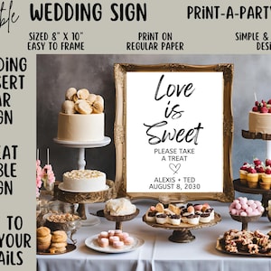 Editable Wedding Sign: DESSERT BAR | TABLE Sign - Love is Sweet, Please Take A Treat, Printable Canva Template for Weddings and Showers