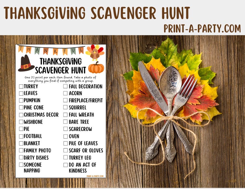 Printable Thanksgiving Scavenger Hunt Game – PDF Download for Family or ...