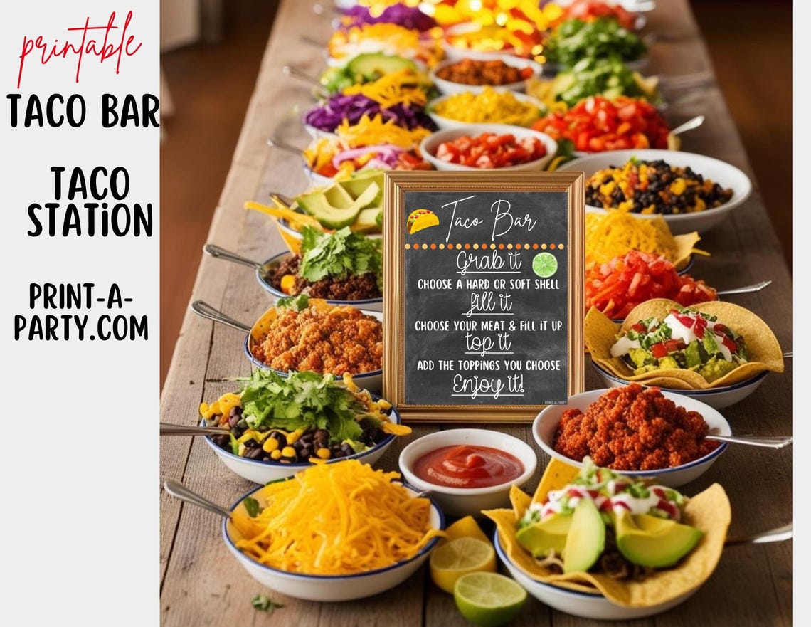 Printable Taco Bar Sign & Tent Cards | Fiesta Party Decor, Buffet (PDF ...