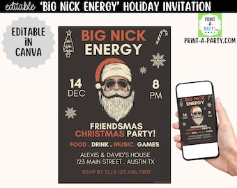 Editable Big Nick Energy Invitation Canva Template, Funny Christmas Party Invite, Cheeky Santa Holiday Friendsmas Evite Digital PDF 5x7