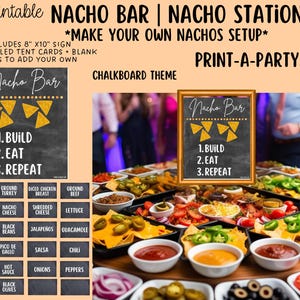 NACHO BAR Sign and Topping Cards Printable in Chalkboard - perfect for parties, showers, holidays, summer or Cinco de Mayo