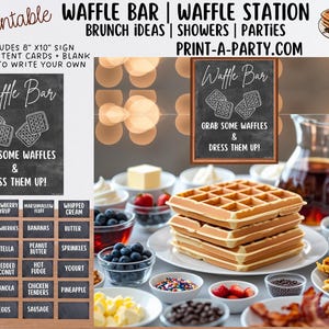 WAFFLE BAR | Waffle Station - Chalkboard | Party Food Bar | DIY Waffle Bar | Brunch Idea | Shower Food Idea | Sleepover, Printable Brunch