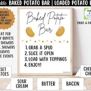 Baked Potato Bar Sign (8x10) + Toppings Tent Cards Printable Party Decor Buffet (PDF)