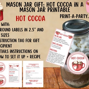 MASON JAR Gift: Hot Cocoa in a Mason Jar Printable Kit -  DIY Gift Idea for Christmas, Valentine’s Day, & Winter Celebrations