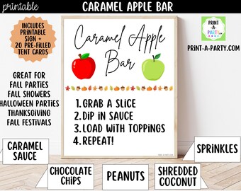Caramel Apple Bar Sign (8x10) & Toppings Tent Cards, Fall Party Buffet, Decor, Printable PDF