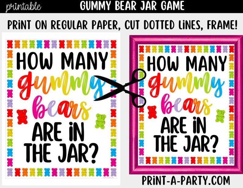 Gummy Bear Candy Jar Guessing Game Sign (8x10) & Guessing Cards - Party ...