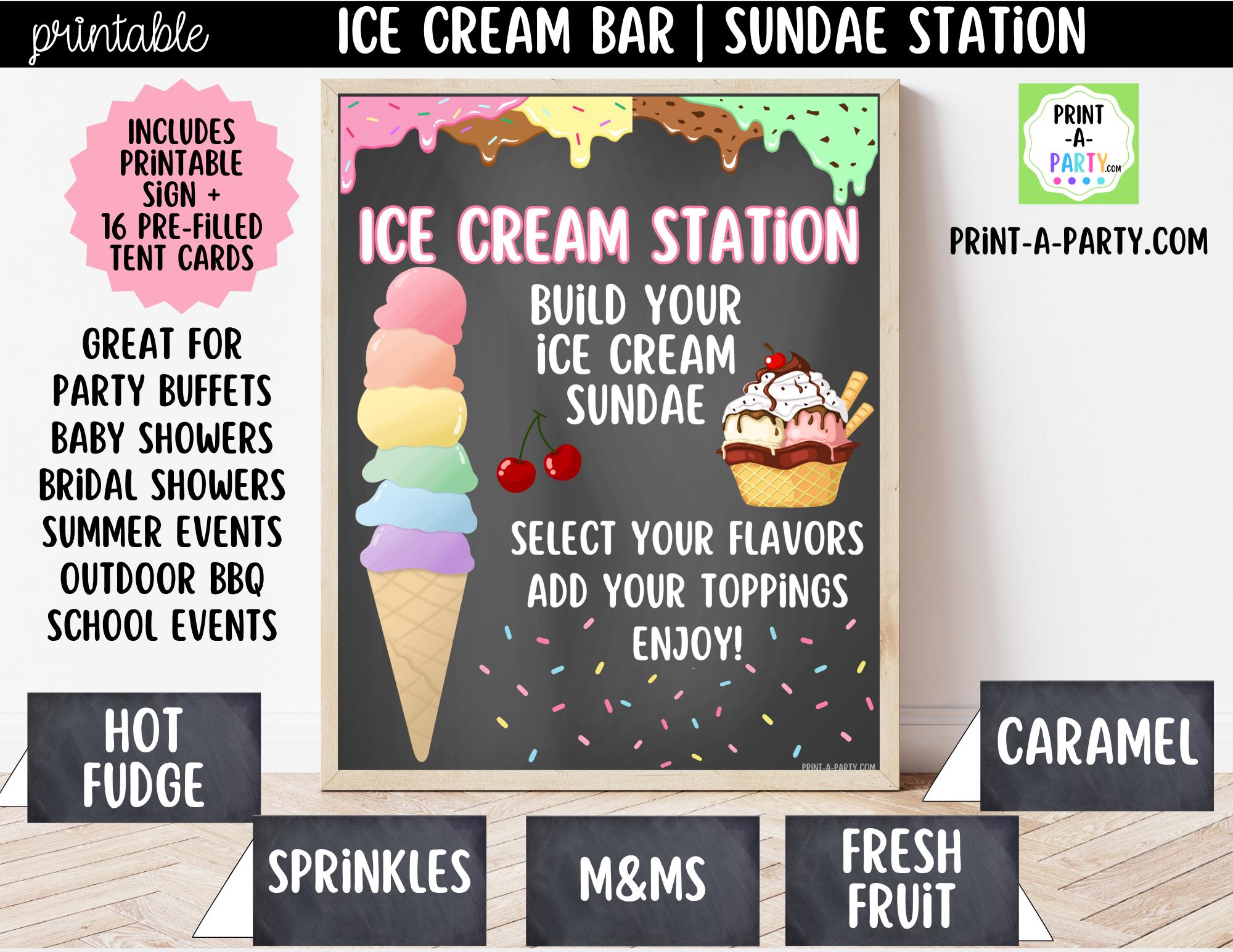 Sundae Sign Ice Cream Sundae Bar Sign (8x10) + Toppings Tent Cards Printable Party ...