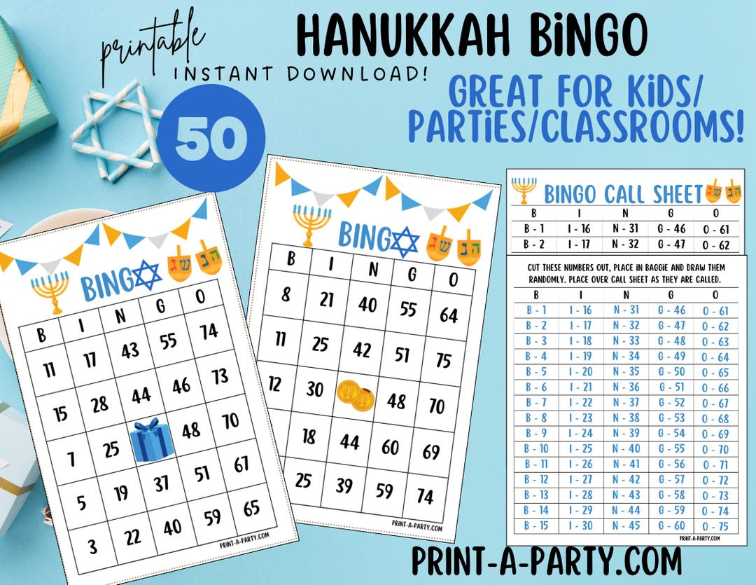 Printable Hanukkah Bingo Game: Fun Holiday Party Activity (PDF Download ...