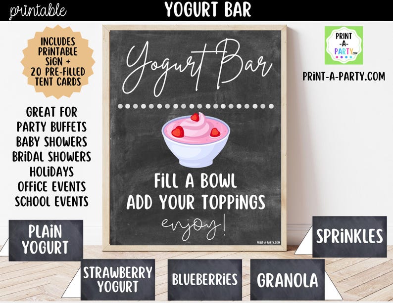 Printable Yogurt Bar Sign (8x10) & Topping Tent Cards – Party Event ...