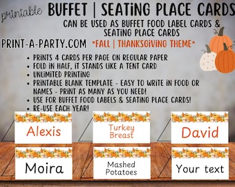 Herbst Buffet Essen Etiketten & Tischkarten: Thanksgiving Party Printables (PDF-Download)