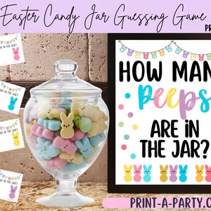 Jeu de devinettes en pot de bonbons lapin de Pâques guimauve - signe + cartes de devinettes imprimable