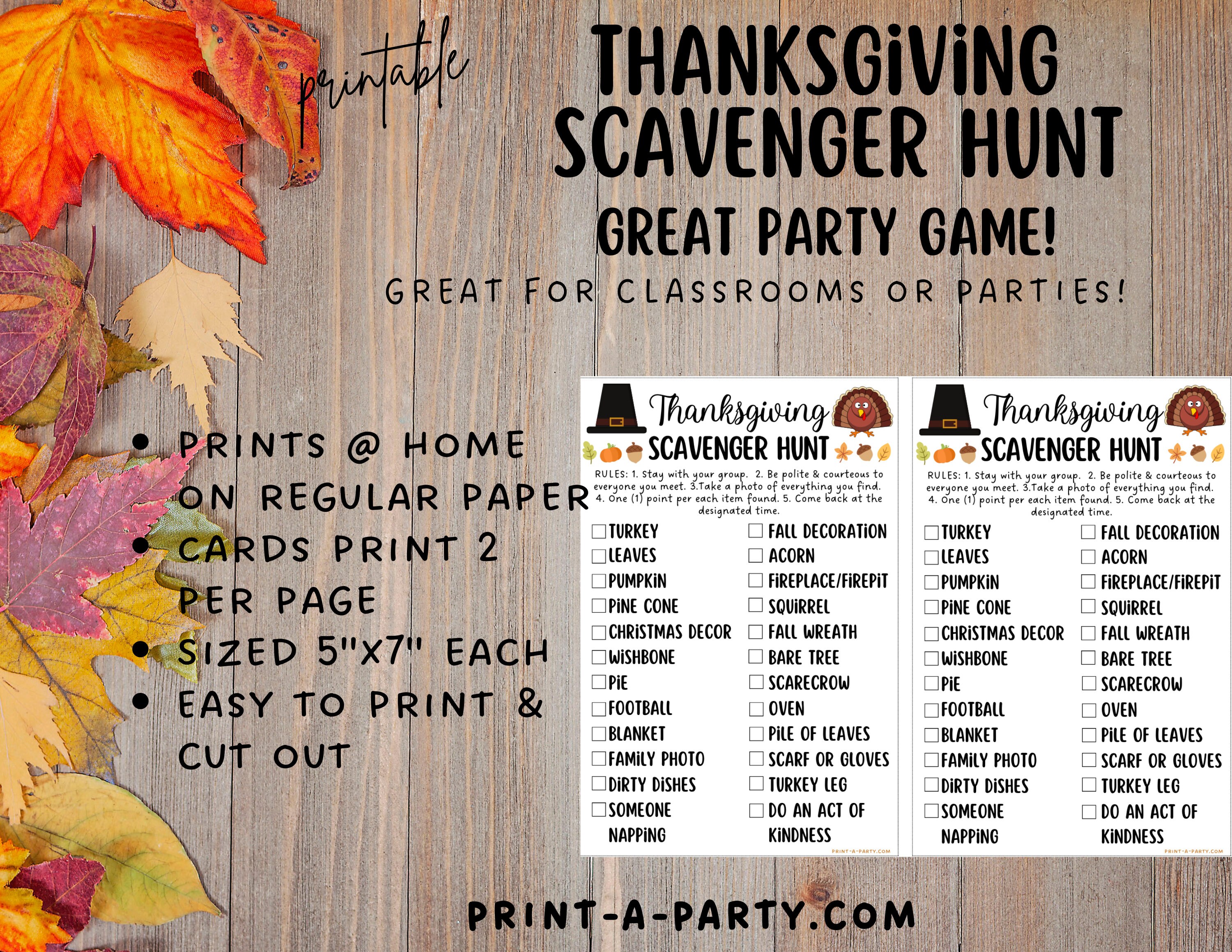 Printable Thanksgiving Scavenger Hunt Game – PDF Download for Family or ...
