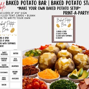 BAKED POTATO Bar Station White Printable Sign & Food Labels - Perfect for Birthdays, Buffets, Showers, Parties, or Holidays, DIY Party Food