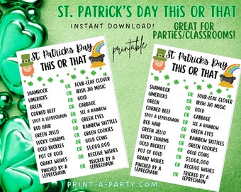 St. Patrick's Day This or That Game Printable | St. Patrick's Day Party Game | St. Patrick's Day Classroom Games | St. Patty's Day Games