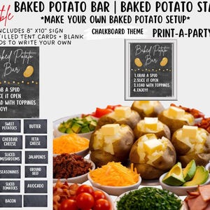 BAKED POTATO BAR | Baked Potato Station Printable Sign & Food Labels - Perfect for Birthdays, Buffets, Showers, Parties, Holidays Party food