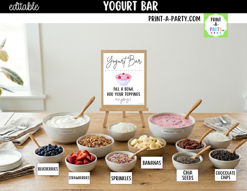 Editable Yogurt Bar Sign (8x10) and Topping Tent Cards Canva Template ...