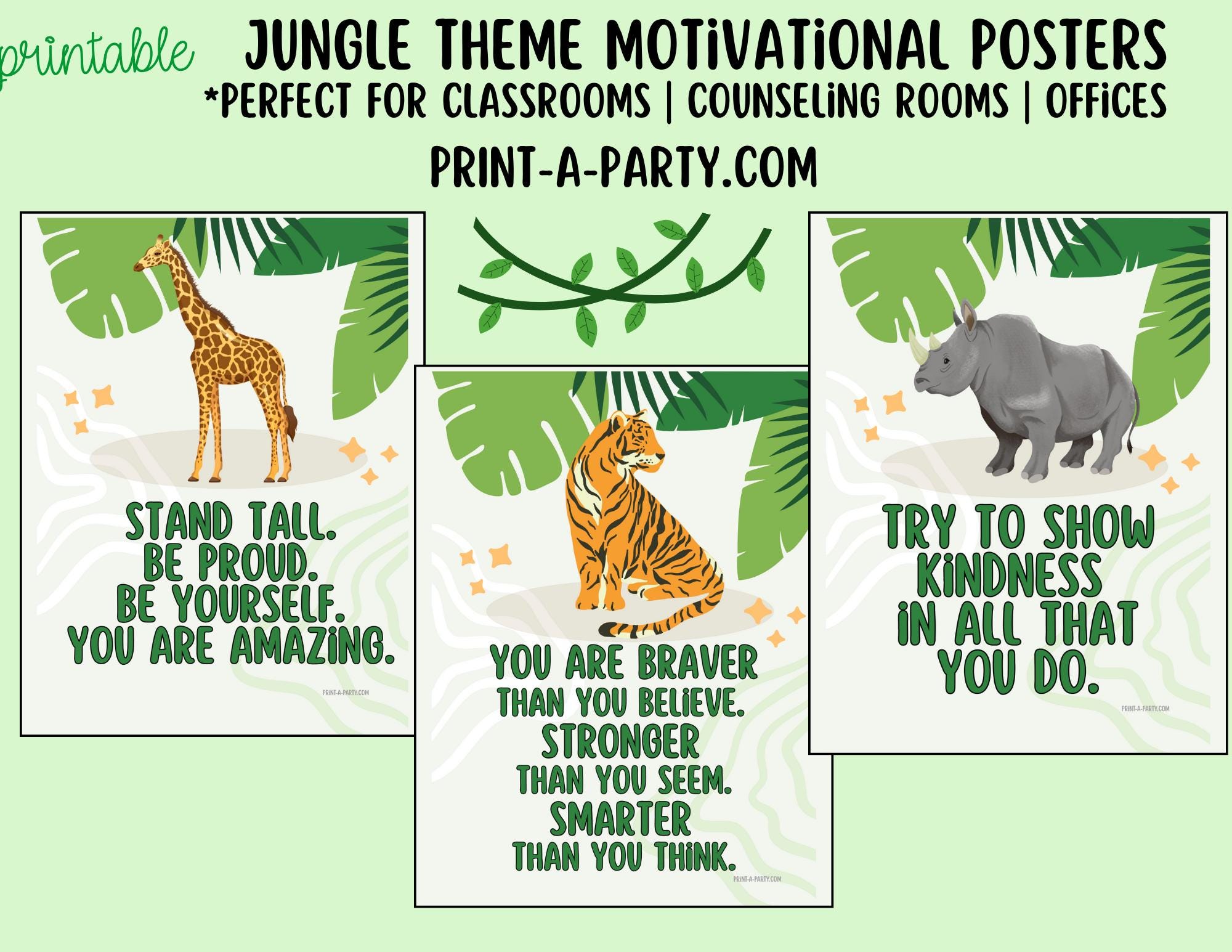 Jungle Theme Classroom Posters: Motivational Decor (PDF Downloadable ...