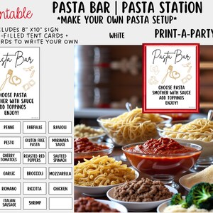 PASTA BAR Schild und Speisekarten - Weiß - perfekt für Partys, Duschen, Bürotreffen und Urlaubsbüffets! Pasta Buffet Idee