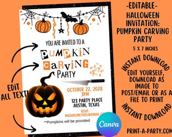 Editable Pumpkin Carving Party Invitation: Fall Halloween Template (Digital Download)