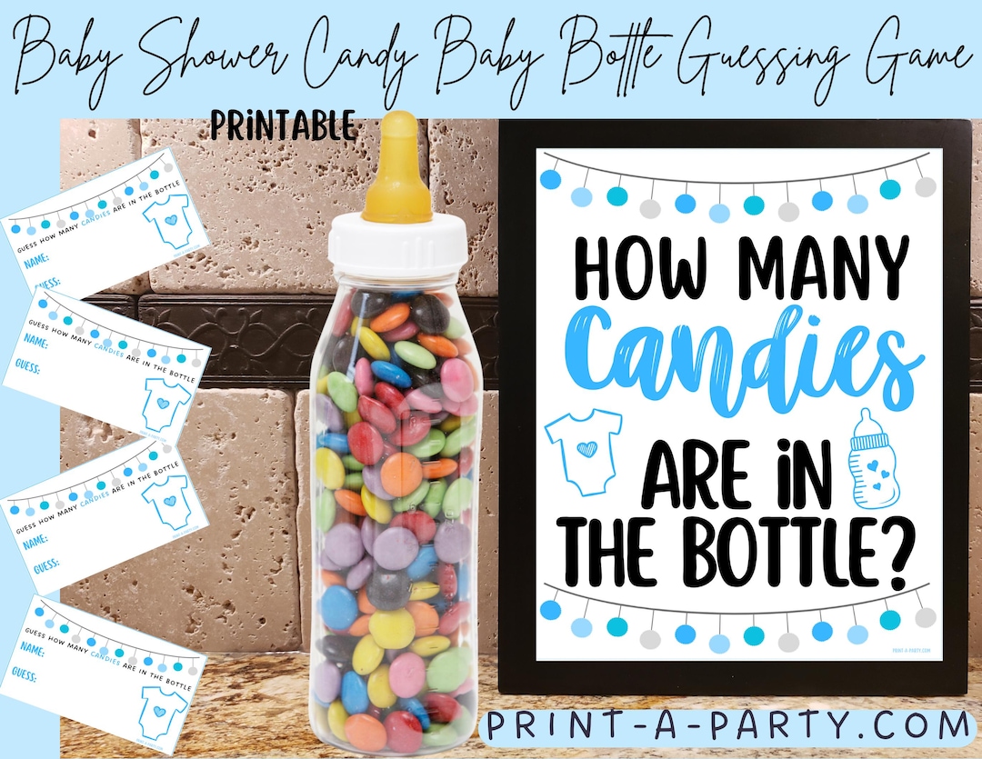Blue Candy Baby Bottle Guessing Game Printable – Baby Shower Sign ...