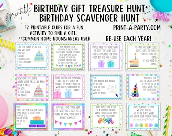 Birthday Scavenger Hunt Printable Clues for Kids – Fun Treasure Hunt Game, Indoor Birthday Party Activity, Instant Download PDF