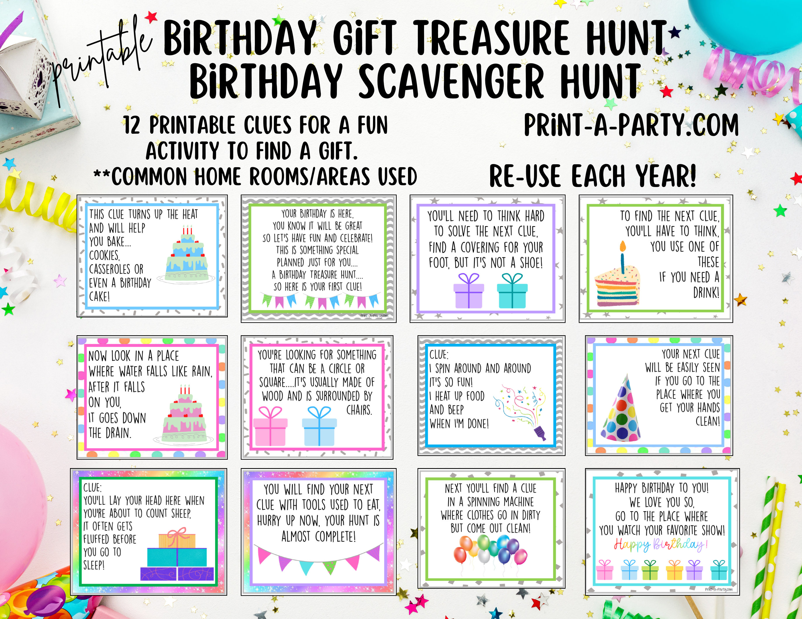 Birthday Scavenger Hunt Printable Clues for Kids – Fun Treasure Hunt ...