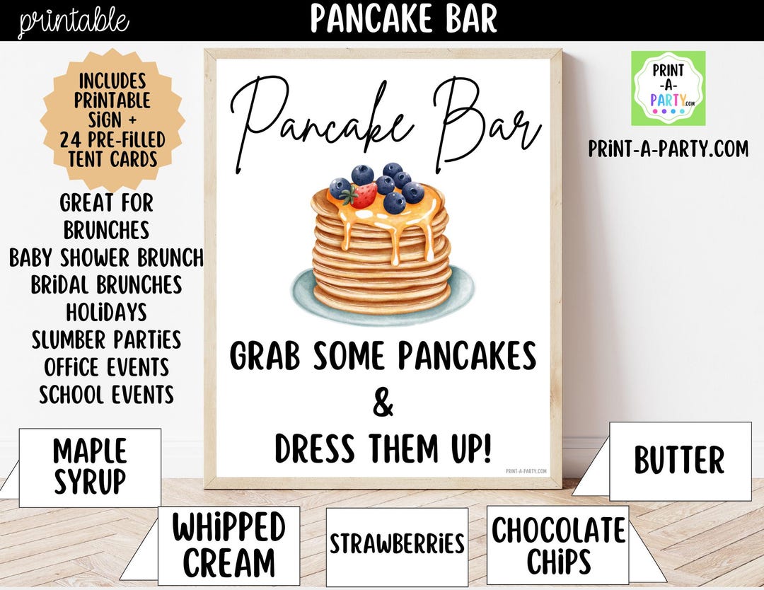 Pancake Bar Sign (8x10) + Topping Tent Cards - Printable Brunch Buffet ...