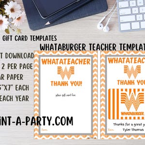 Modello di carta regalo per l'apprezzamento degli insegnanti Tema Whataburger / WhatATeacher / Settimana dell'apprezzamento degli insegnanti / Idea regalo di fine anno per gli insegnanti