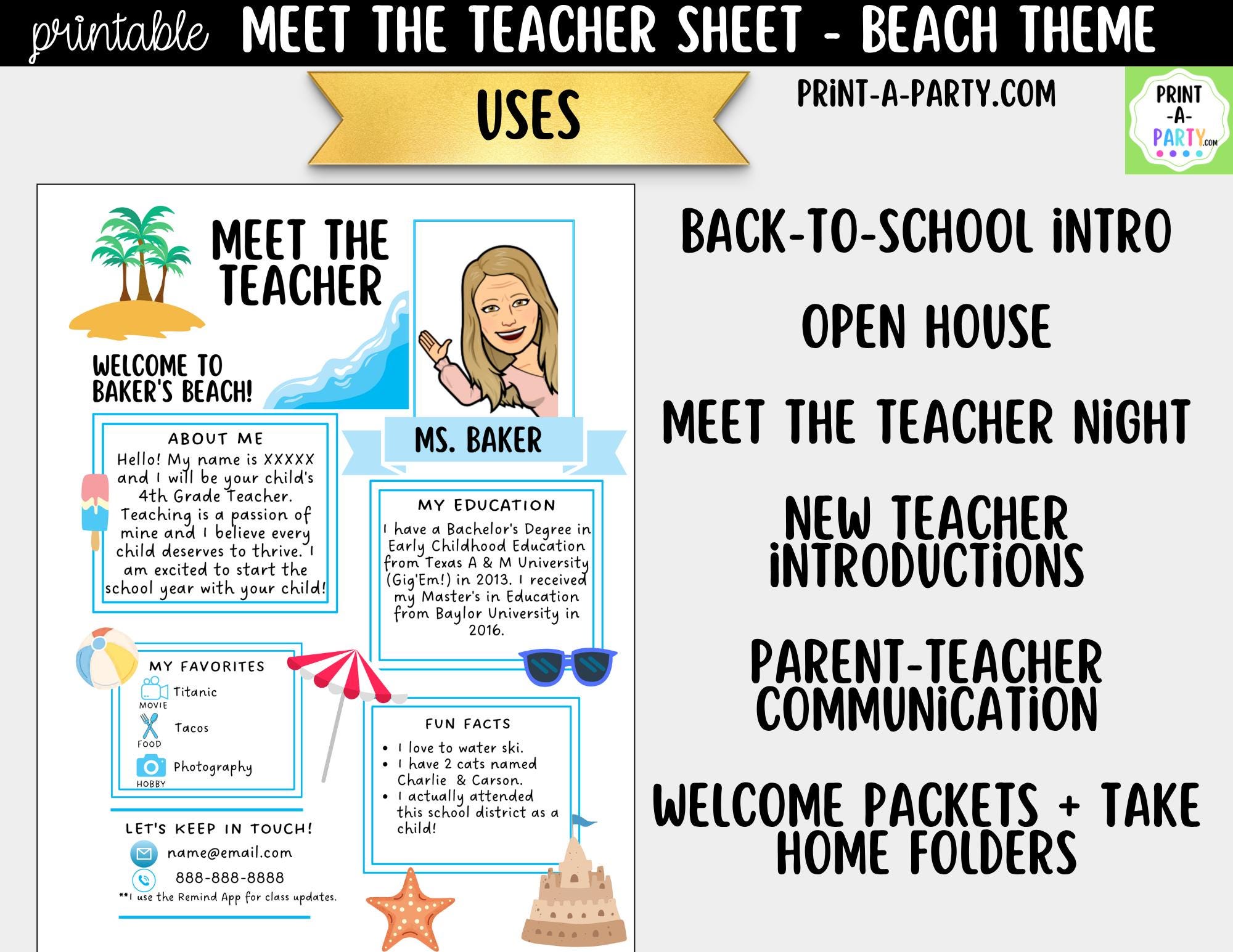 Editable Meet the Teacher Beach Theme Canva Template | Editable Back to ...
