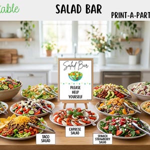 Local Salad Program Sign Salad Bar Sign (8x10) & Salad Tent Cards - Printable Party Buffet Decor ...