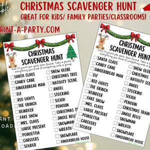 Christmas Scavenger Hunt Printable | Holiday Party Game | Holiday Classroom Games | Kid Christmas Activities