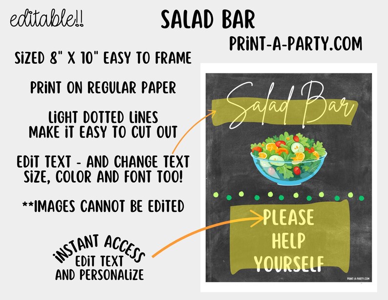 Local Salad Program Sign Editable Salad Bar Sign (8x10) and Topping Tent Cards Canva Template ...