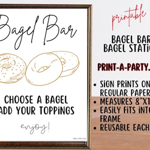 Printable BAGEL BAR Sign and Toppings Labels – Brunch Decor for Bridal ...