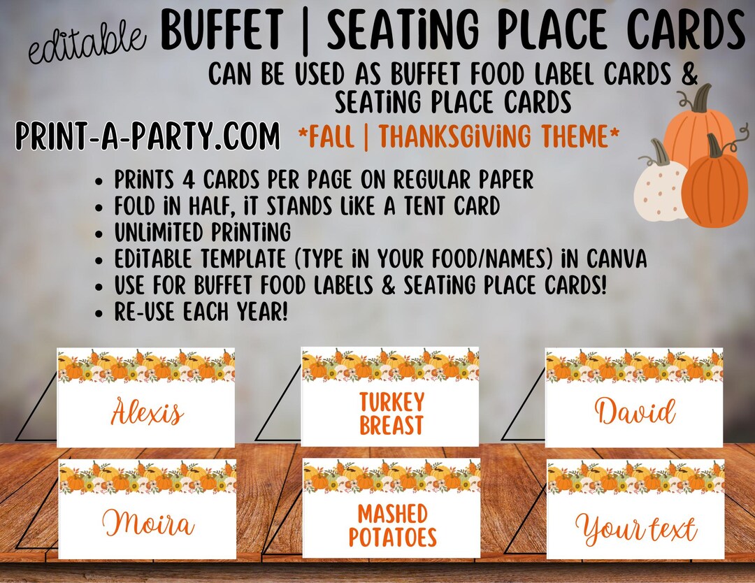 Fall Buffet EDITABLE Food Labels & Seating Place Cards – Perfect for ...