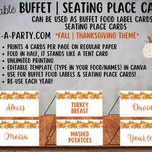 Fall Buffet Food Labels & Place Cards: Editable Thanksgiving Party Decor (PDF Template)