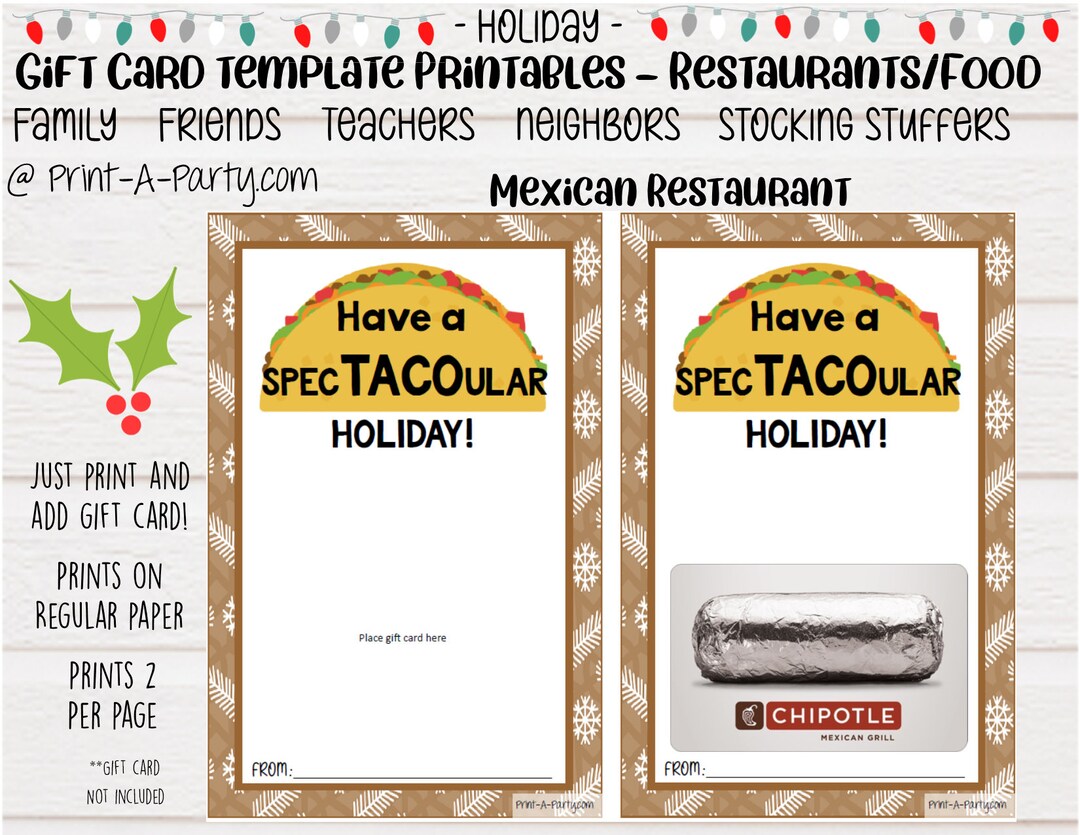 Burrito Gift Card Christmas Printable Burrito Gift Card Christmas Printable
