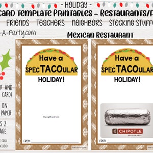 GESCHENKKARTE Weihnachten Urlaub mexikanisches Essen Restaurant Vorlagen | Weihnachtsgeschenk Karte | Urlaub Geschenkkarte | Tacos | Chipotle | Burritos