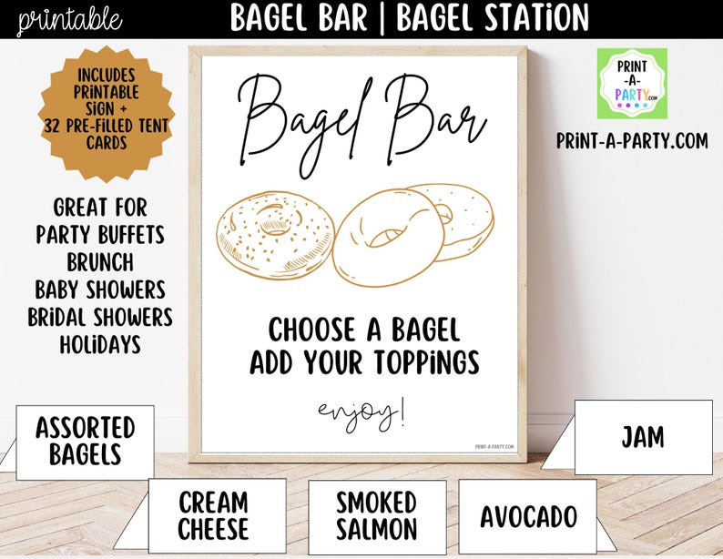 Bagel Bar Sign (8x10) & Topping Tent Cards - Printable Brunch Decor - Etsy