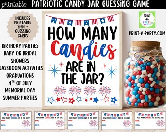 Patriotic Candy Guessing Game Sign (8x10) and Guessing Cards: Memorial Day, 4th of July, Summer Party Printable (PDF)