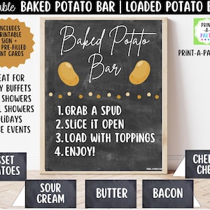 Baked Potato Bar Sign (8x10) + Toppings Tent Cards Printable Party Decor Buffet (PDF)